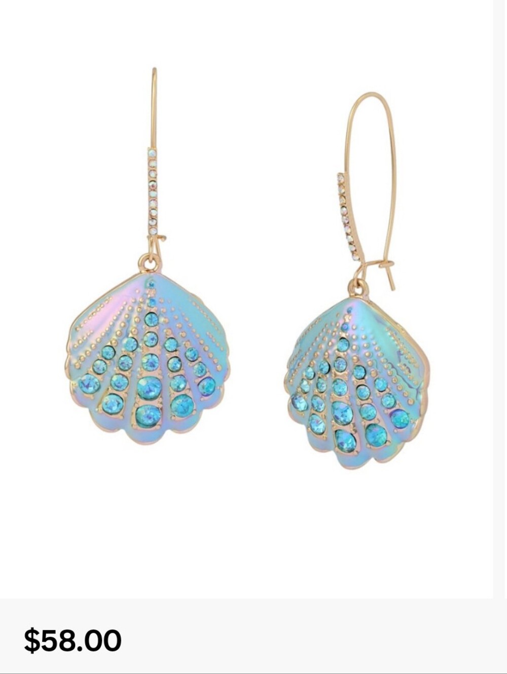 Betsey Johnson Gold-Tone Iridescent Blue Shell Drop Earrings Only in VelvetPouch